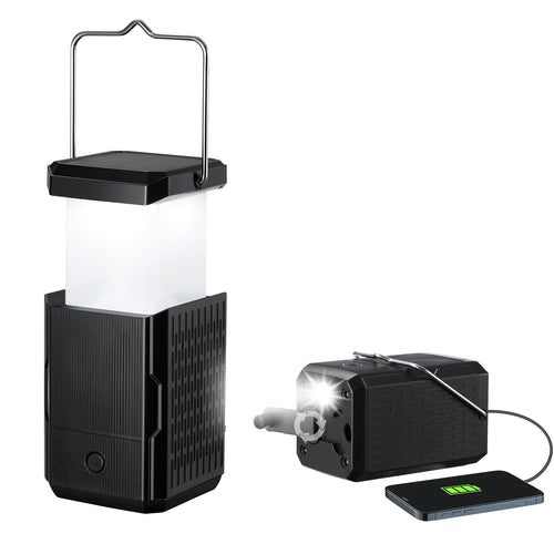 Paquete de 2 Linternas de Camping Recargables con Manivela Manual y Luz Solar