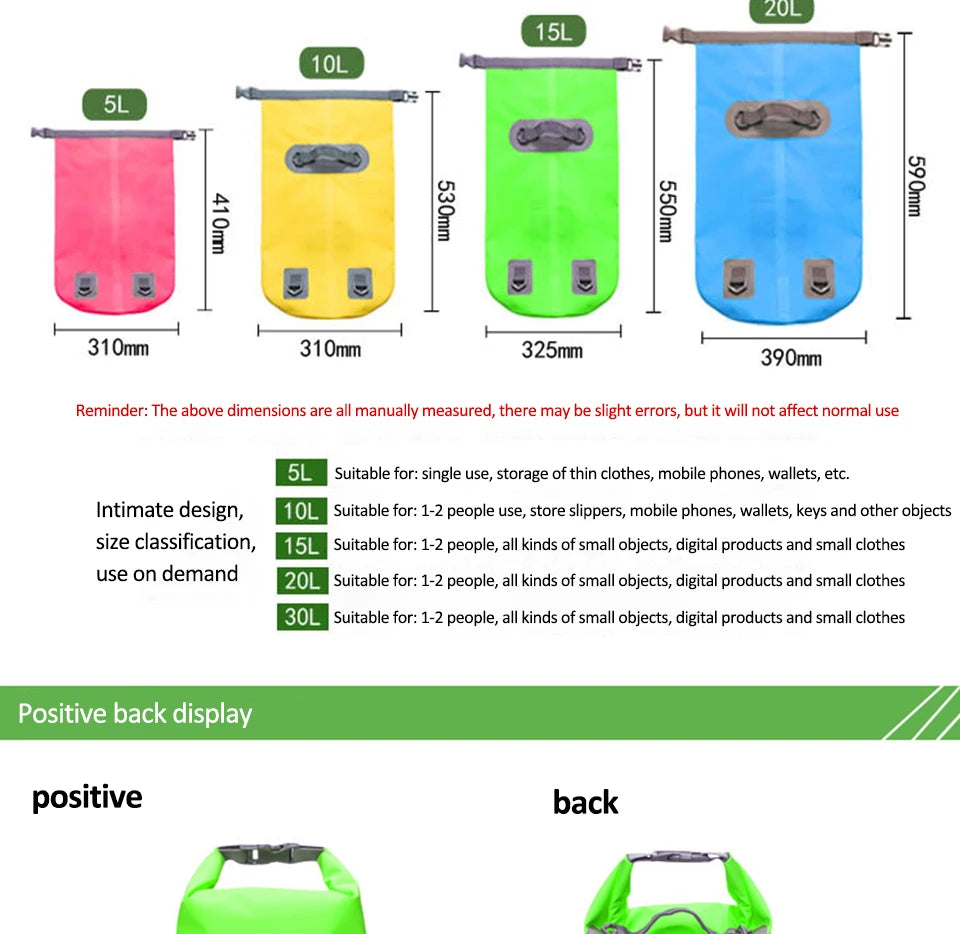 Dry Bag Waterproof for Women Men,5L/10L/15L/20L/30L Outdoor Sport PVC Backpack for Kayaking, Boating, Fishing, Swimming,Camping