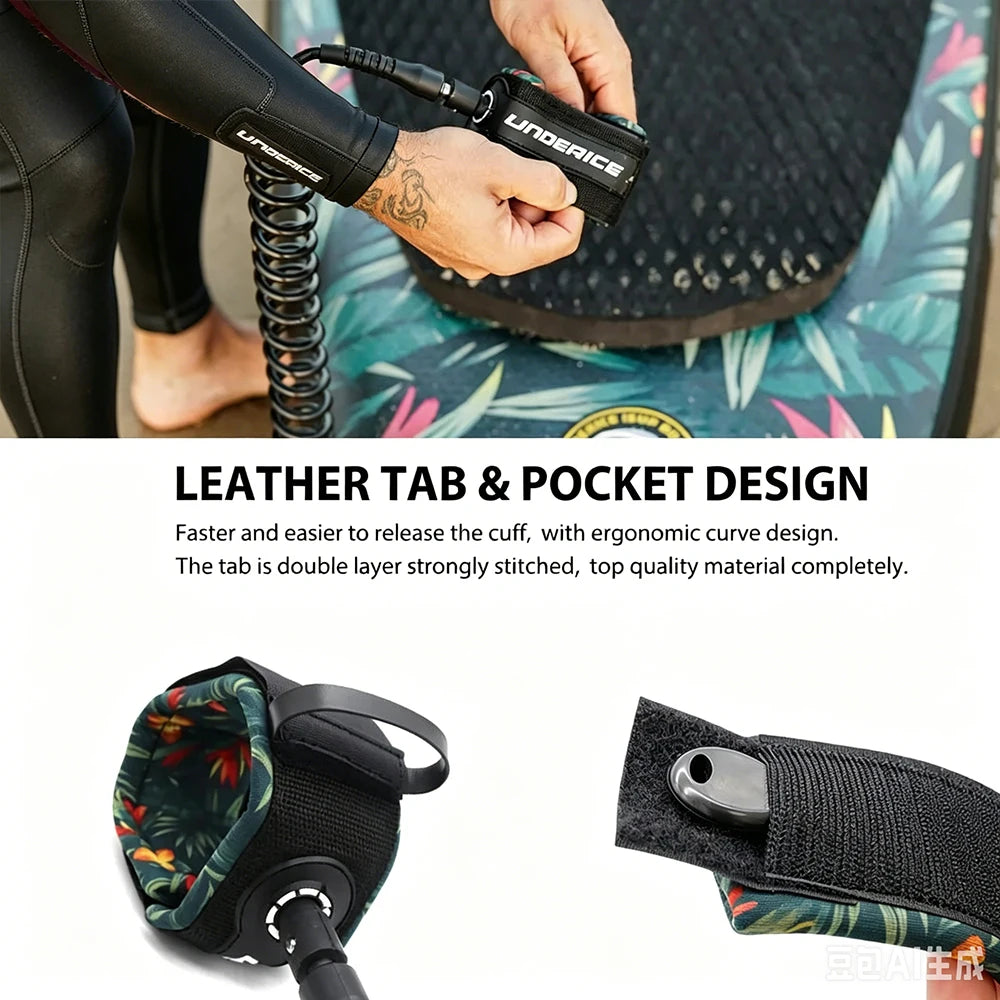 UICE Surfboard Leash Adjustable Coiled SUP Spring Wrist Strap Stand-Up Paddle Board Leg Rope Shortboard Longboard Safety Leash