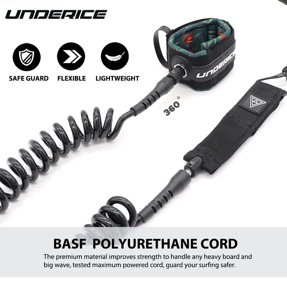 UICE Surfboard Leash Adjustable Coiled SUP Spring Wrist Strap Stand-Up Paddle Board Leg Rope Shortboard Longboard Safety Leash