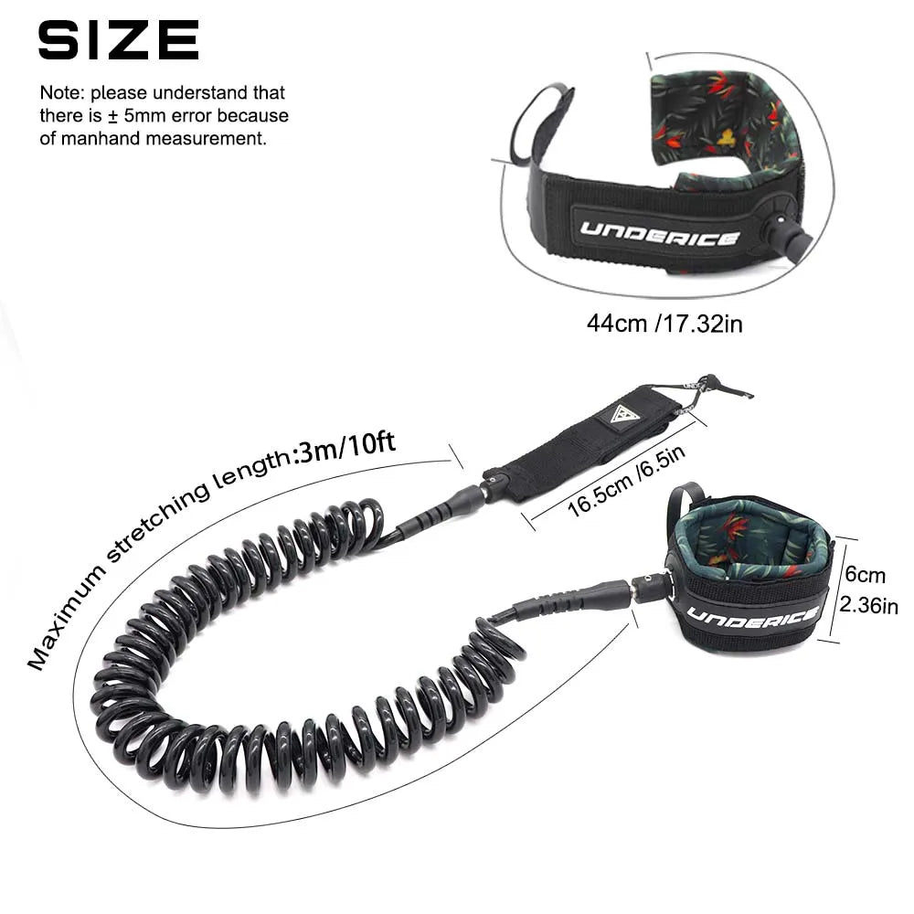 UICE Surfboard Leash Adjustable Coiled SUP Spring Wrist Strap Stand-Up Paddle Board Leg Rope Shortboard Longboard Safety Leash