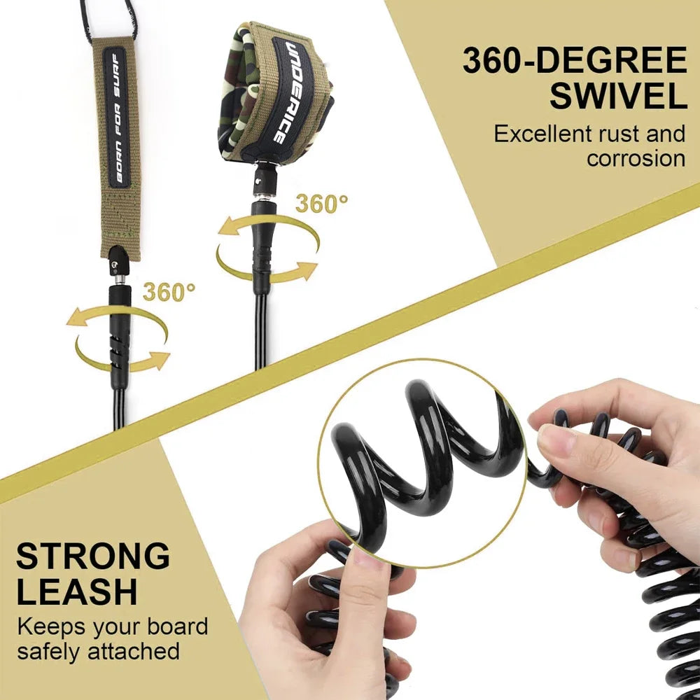 UICE Surfboard Leash Adjustable Coiled SUP Spring Wrist Strap Stand-Up Paddle Board Leg Rope Shortboard Longboard Safety Leash