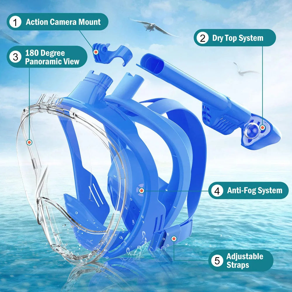 Underwater Scuba Anti Fog Full Face Diving Mask Snorkeling Respiratory Masks Safe Waterproof Swimming Equipment for Adult Kids