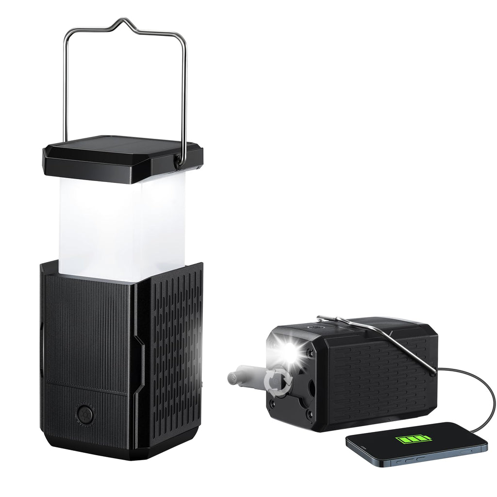 Paquete de 2 Linternas de Camping Recargables con Manivela Manual y Luz Solar